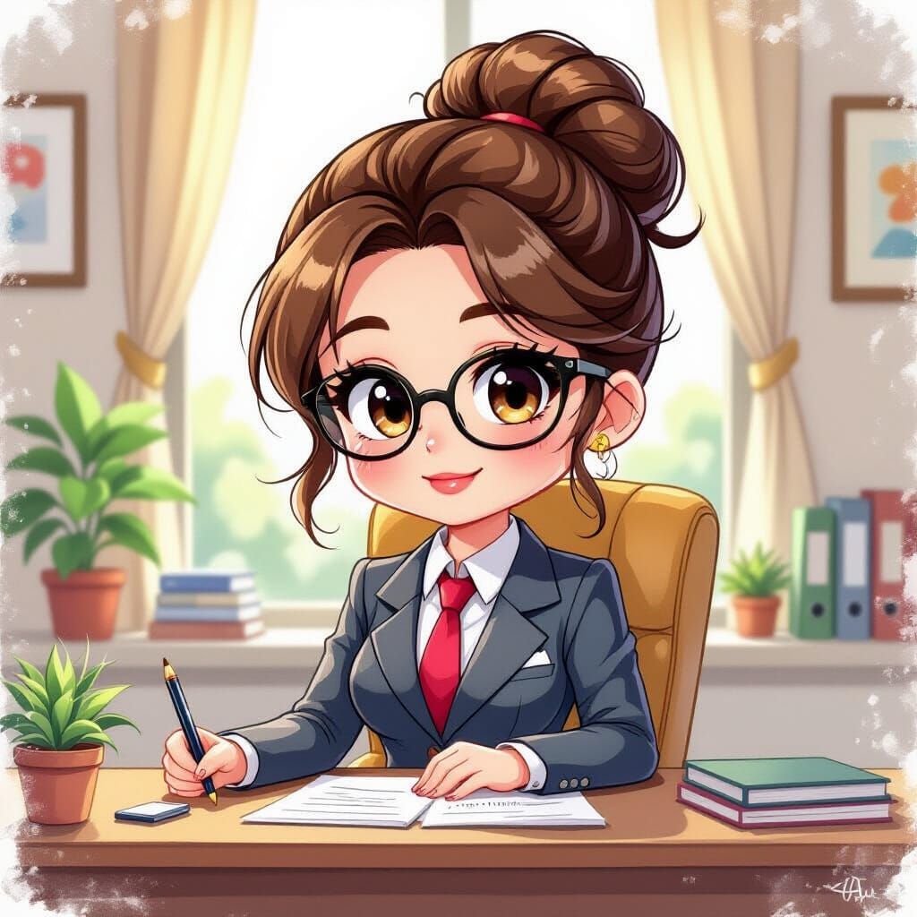 Chibi Secretary in Pop Surrealist Style