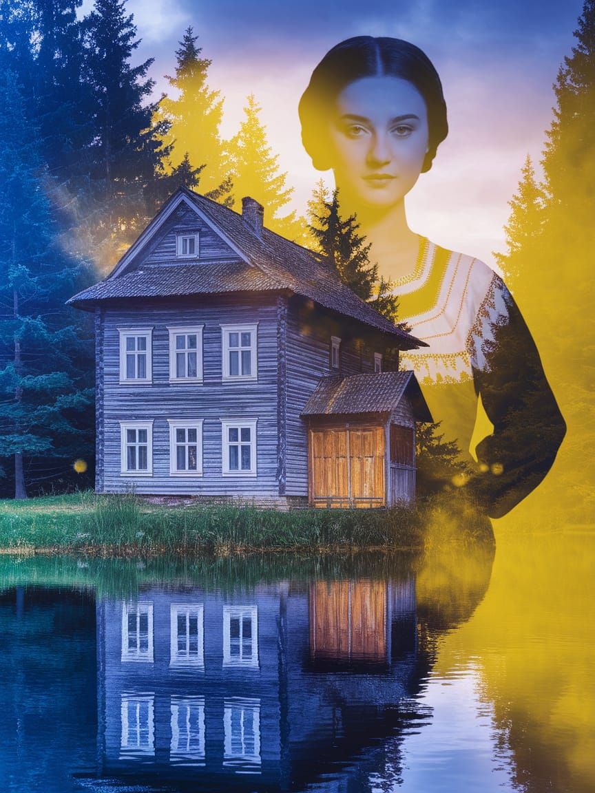 Wooden Ukrainian House with Ethereal Folk Beauty in Dreamlik...
