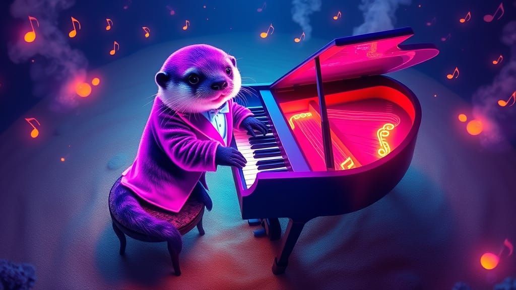 Whimsical Sea Otter Plays Piano Amidst Oceanic Wonder