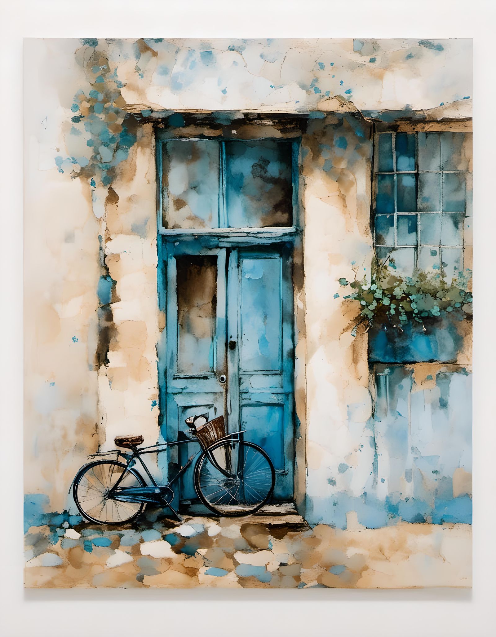 Blue Door and Bicycle in Alcohol Ink Style