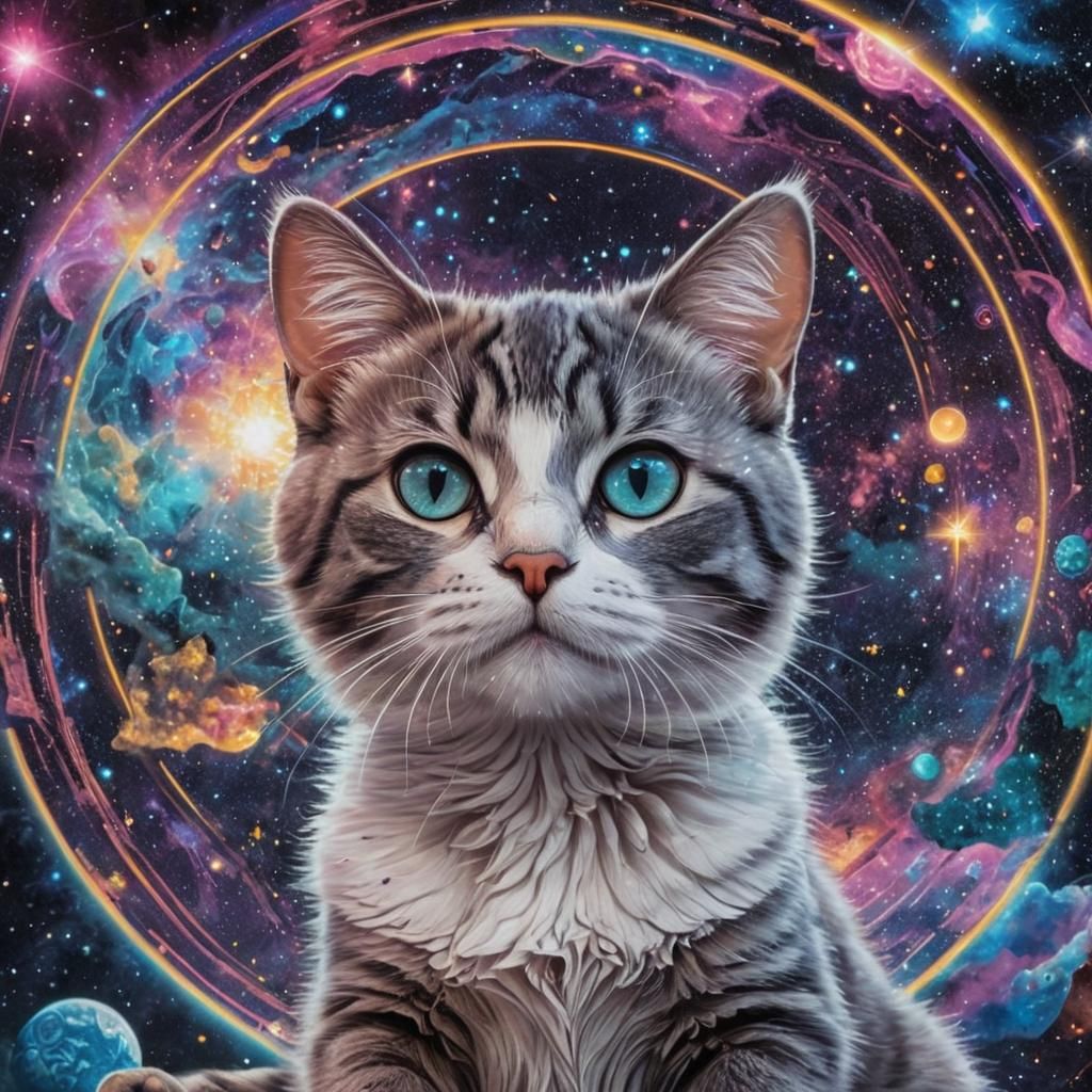 Cosmic Puppy and Cat Astral Holographic Illustration