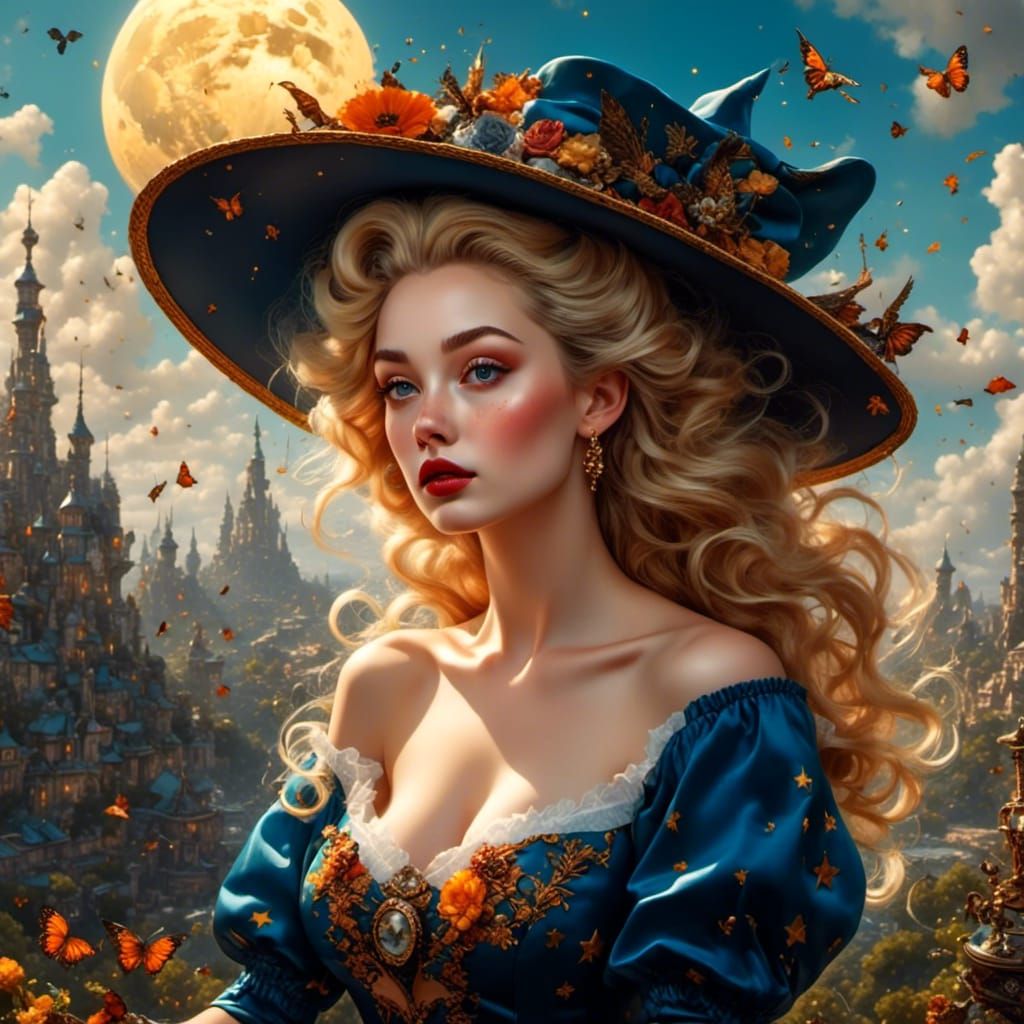 Surreal Witch with Freckles in Starlight