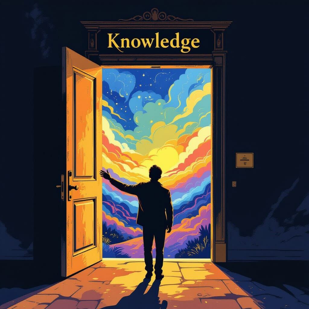 Surrealist Door to Knowledge with Vibrant Possibilities