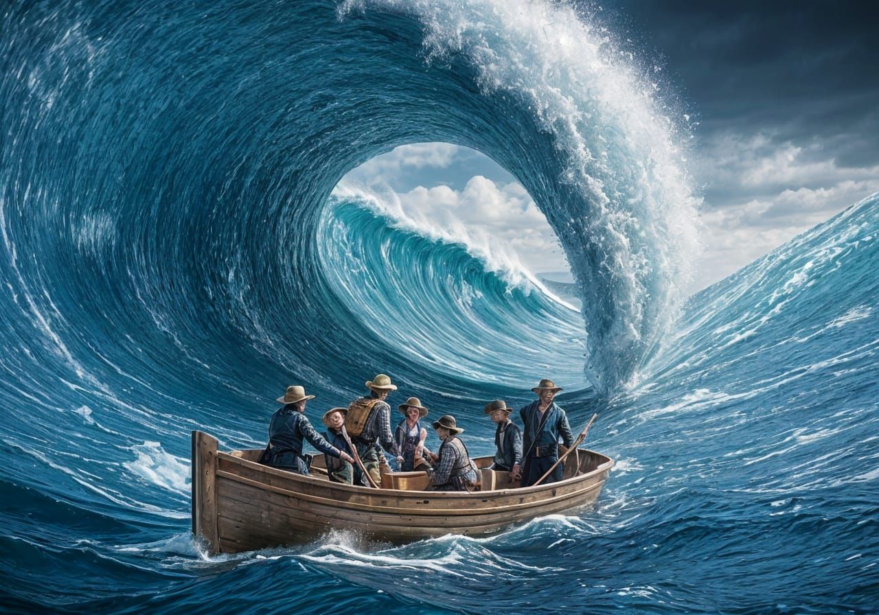 Gingham Storm: Turbulent Seascape in Oils