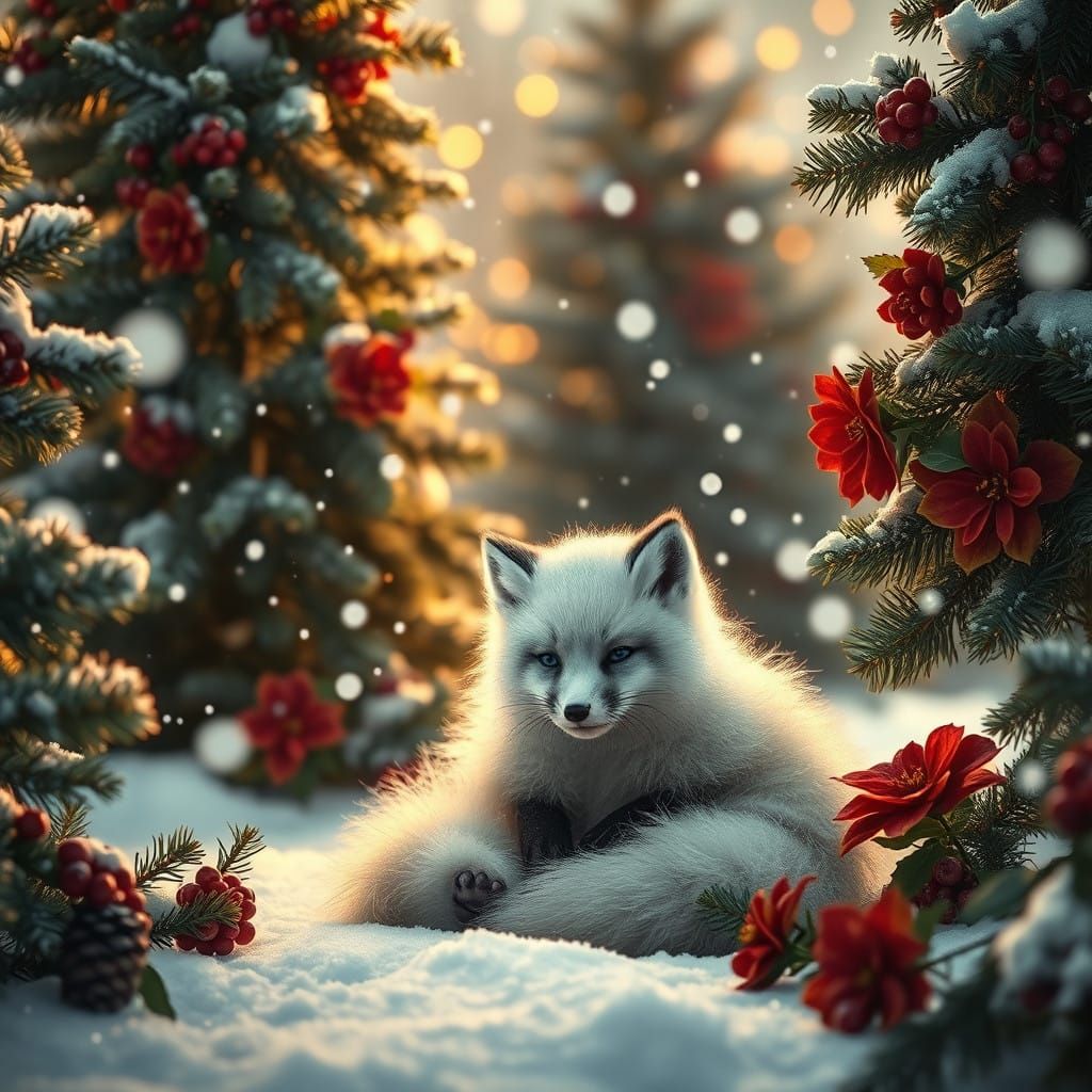 Whimsical Winter Wonderland with Baby Arctic Fox