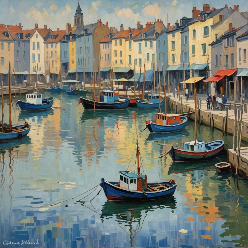 Impressionist Fishing Boats in a Sunny Port