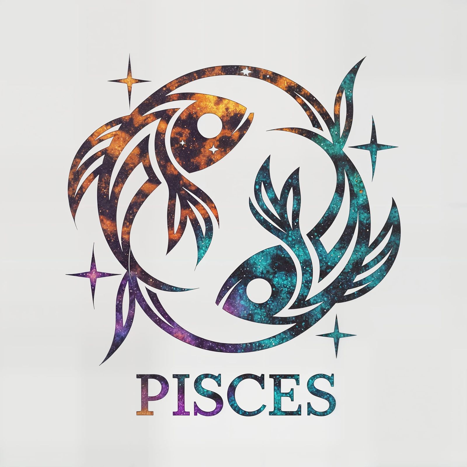 Celestial Pisces Symbol in Vibrant Tribal Patterns