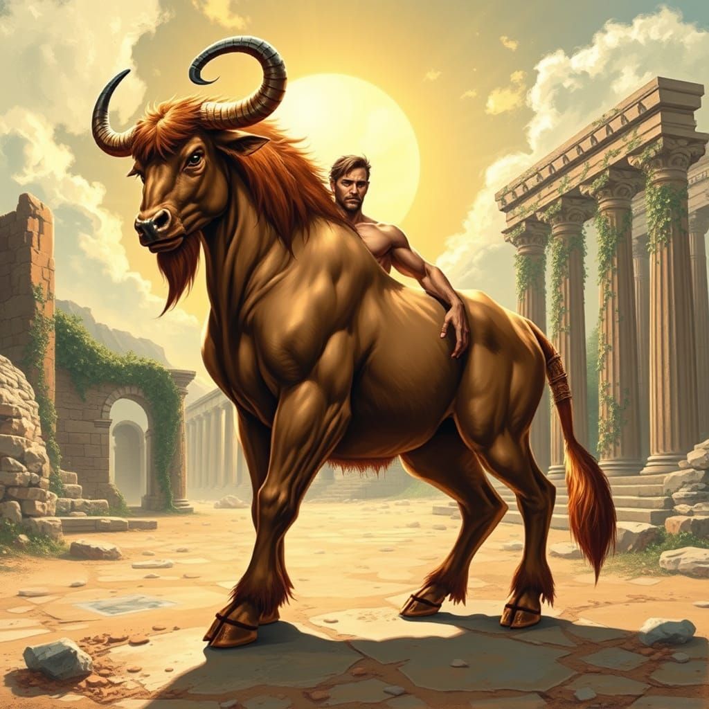 Majestic Bull-Man Centaur in Ancient Ruins