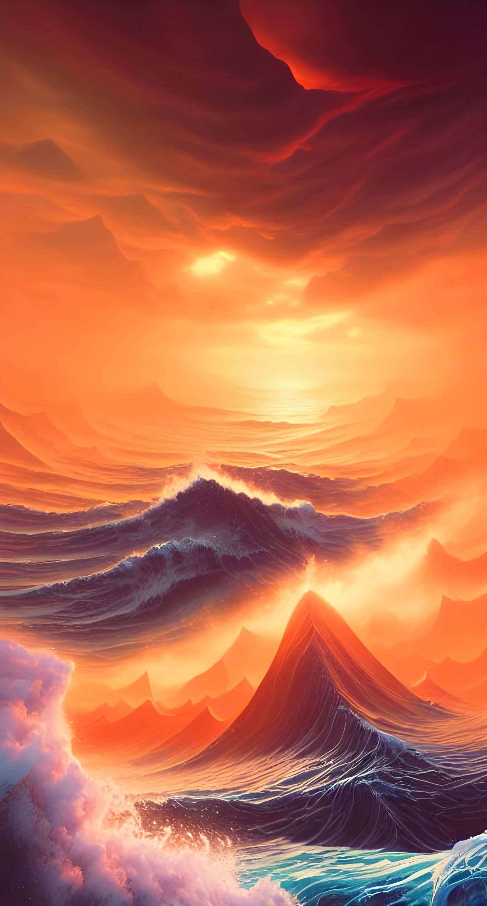 Hellish Seascape Digital Illustration in Hyper-Realistic Sty...