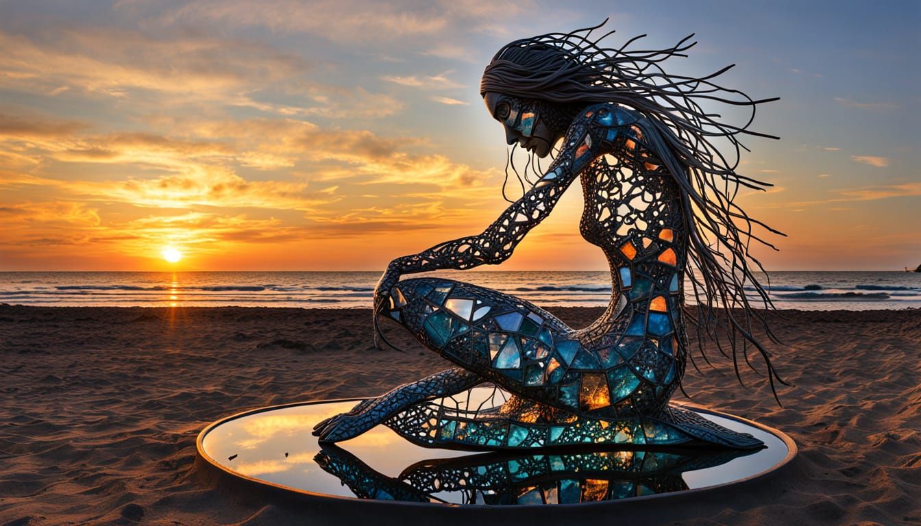 Surreal Bio Art Sculpture of Woman at Sunset