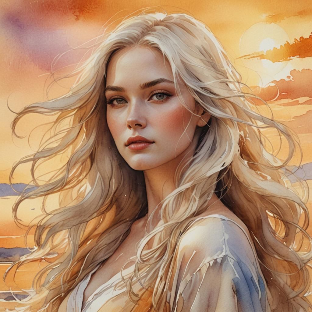 Elegant Woman Portrait with Watercolor Textures