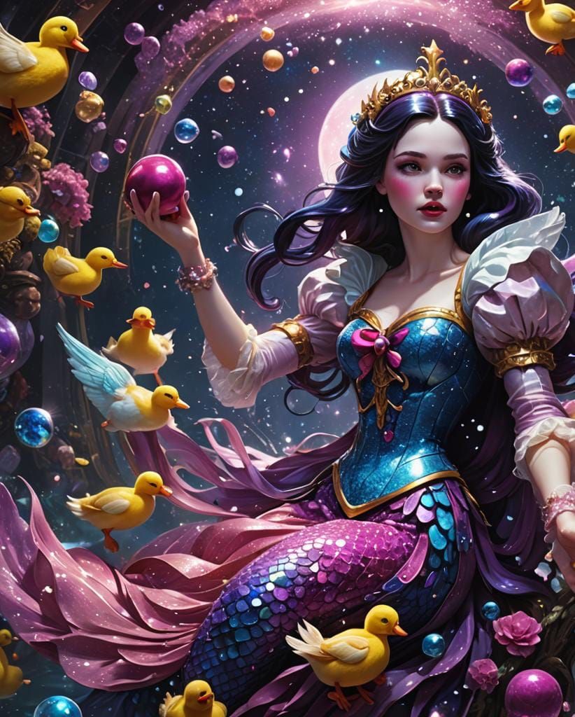Snow White Space Mermaid in Dark Fantasy Style