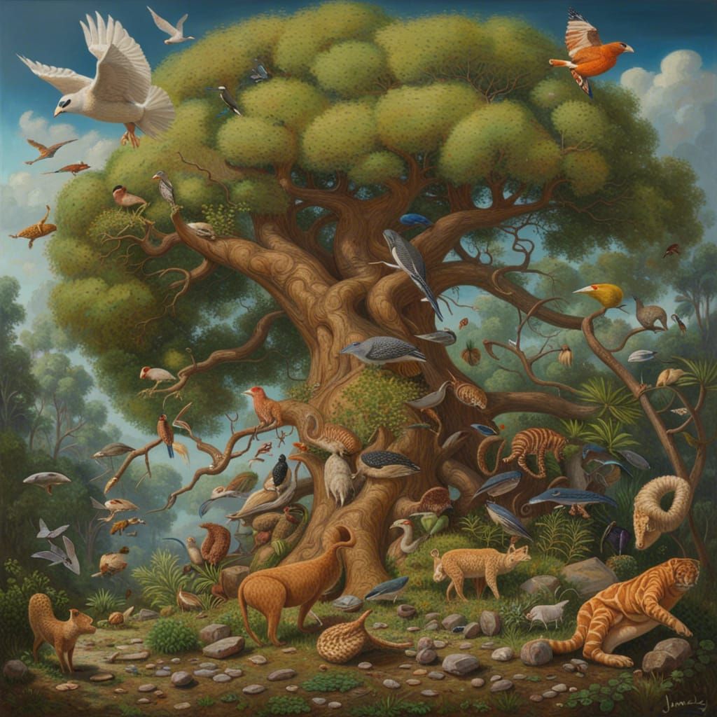 Ecosystem Food Web in Oil Painting Style