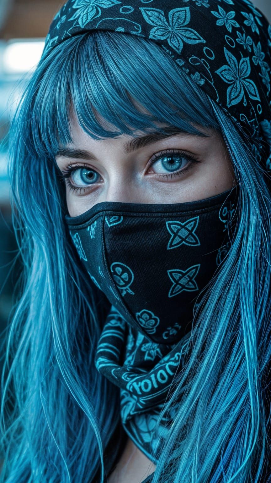 Cyberpunk Woman with Blue Hair and Mask