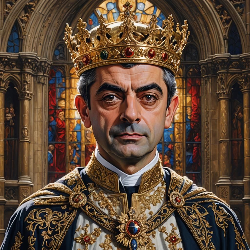 Rowan Atkinson as King of England: Hyperrealistic Portrait