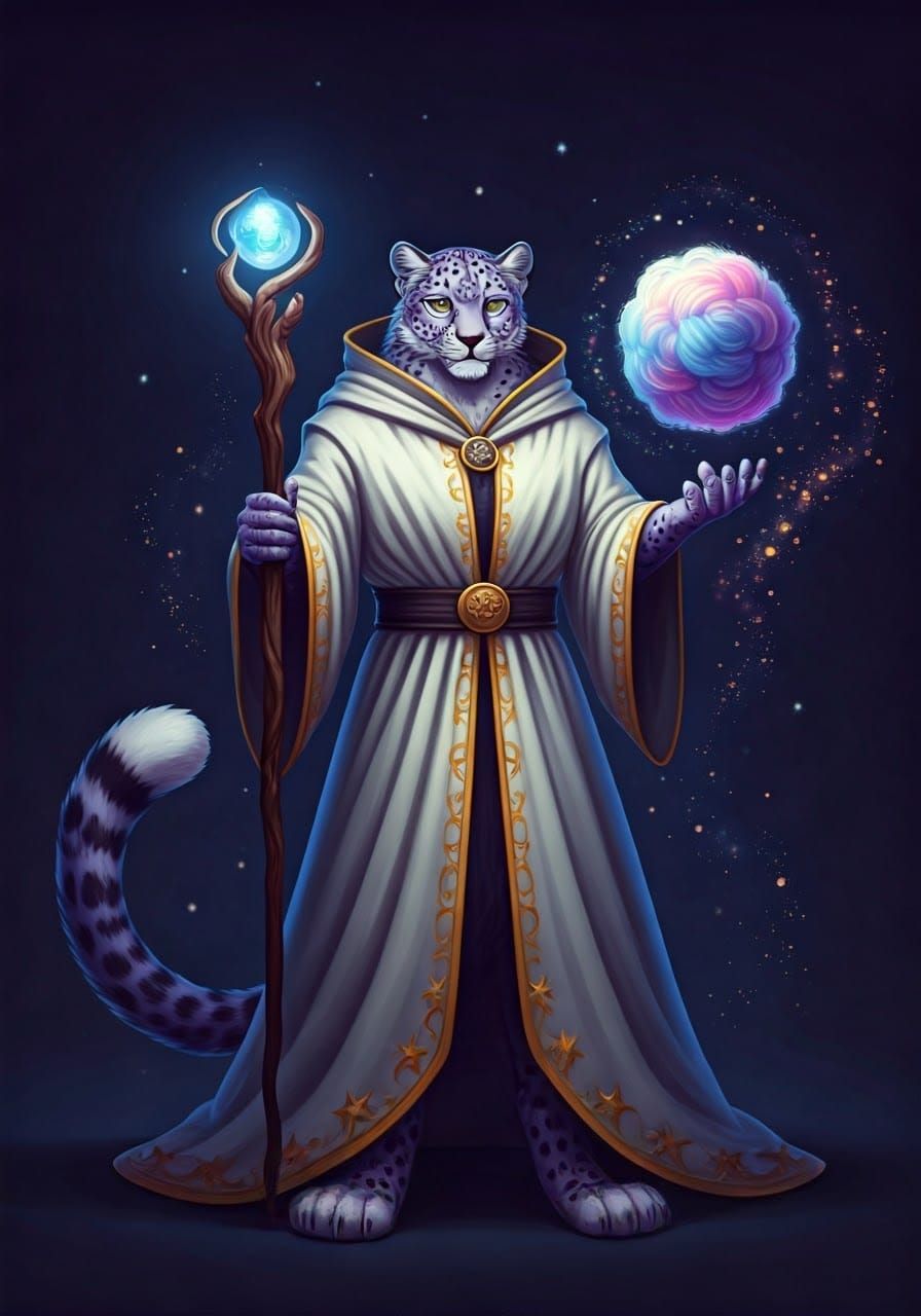 Leopard Wizard Levitation in Dreamy Watercolor Style