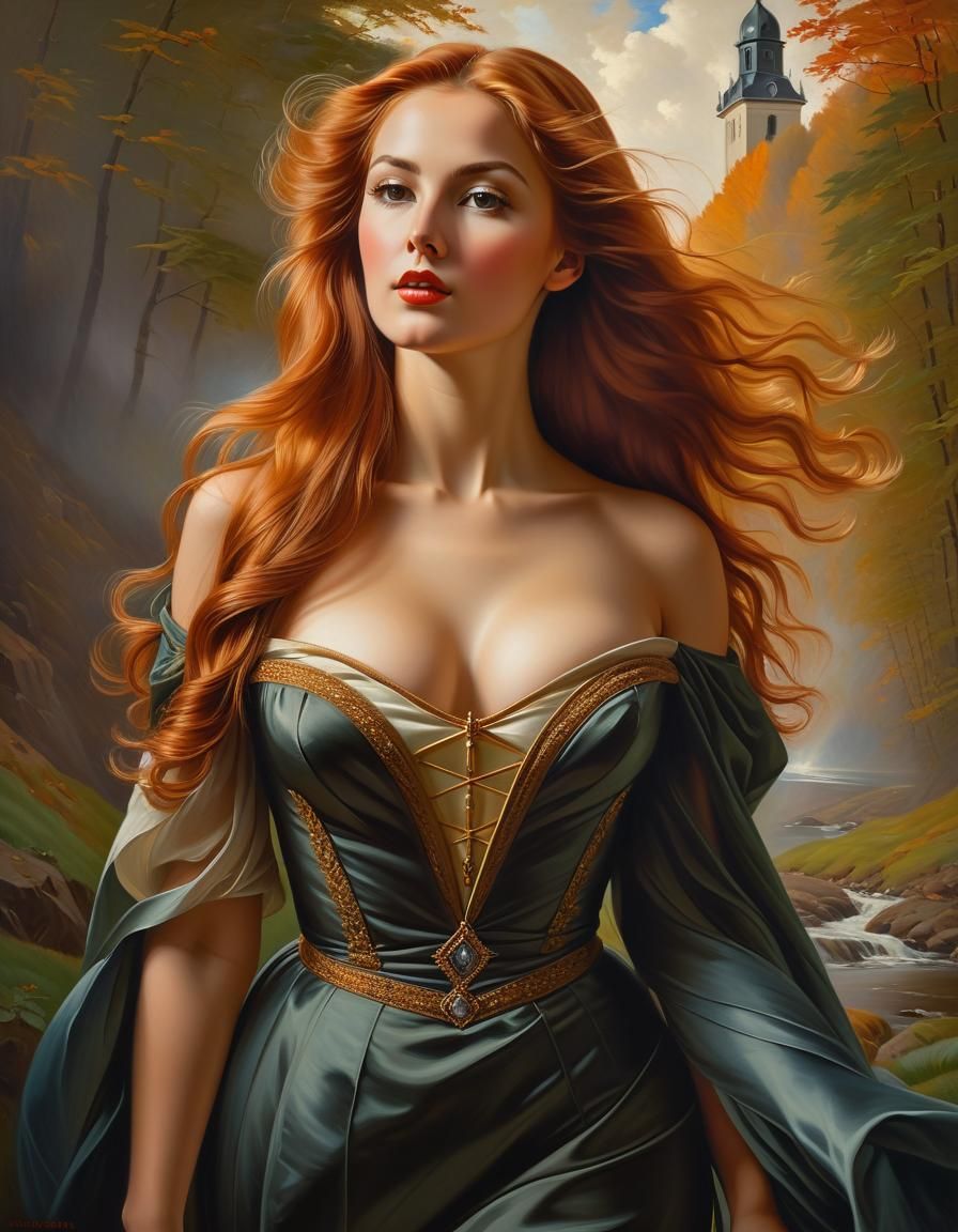 Graceful Woman in Oil Painting Portrait