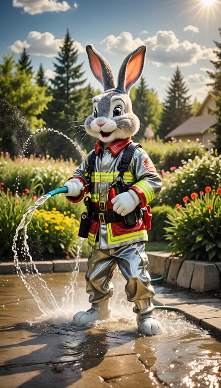 Bugs Bunny Fireman Chased by Water Hose