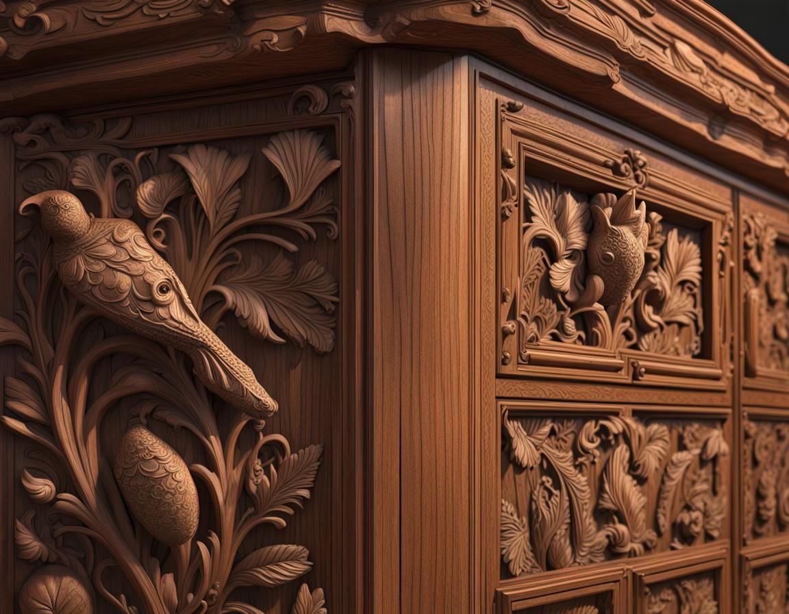 Baroque Wood Cabinet with Intricate Carvings