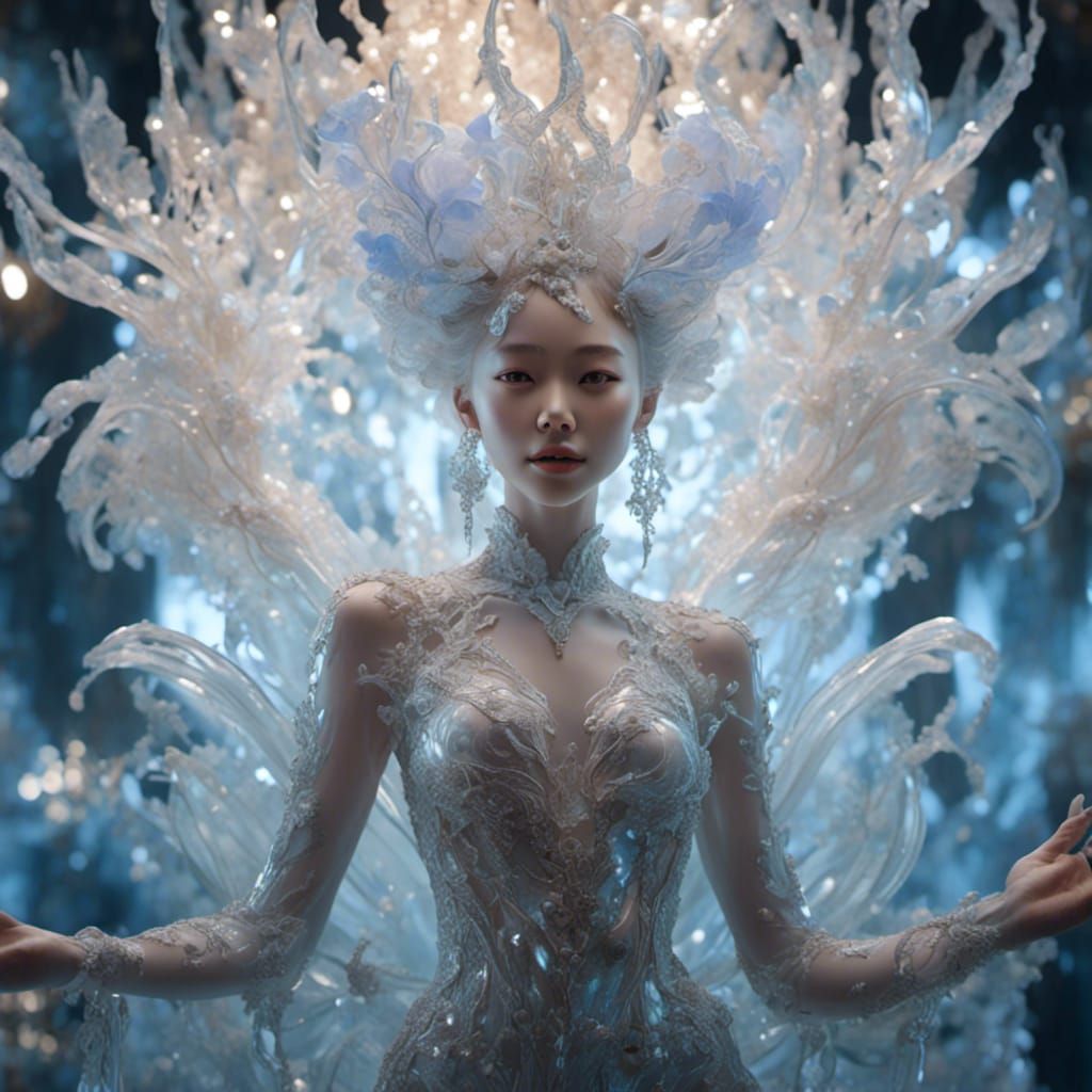 Glowing Glass Iris Portrait in Hyperreal Style