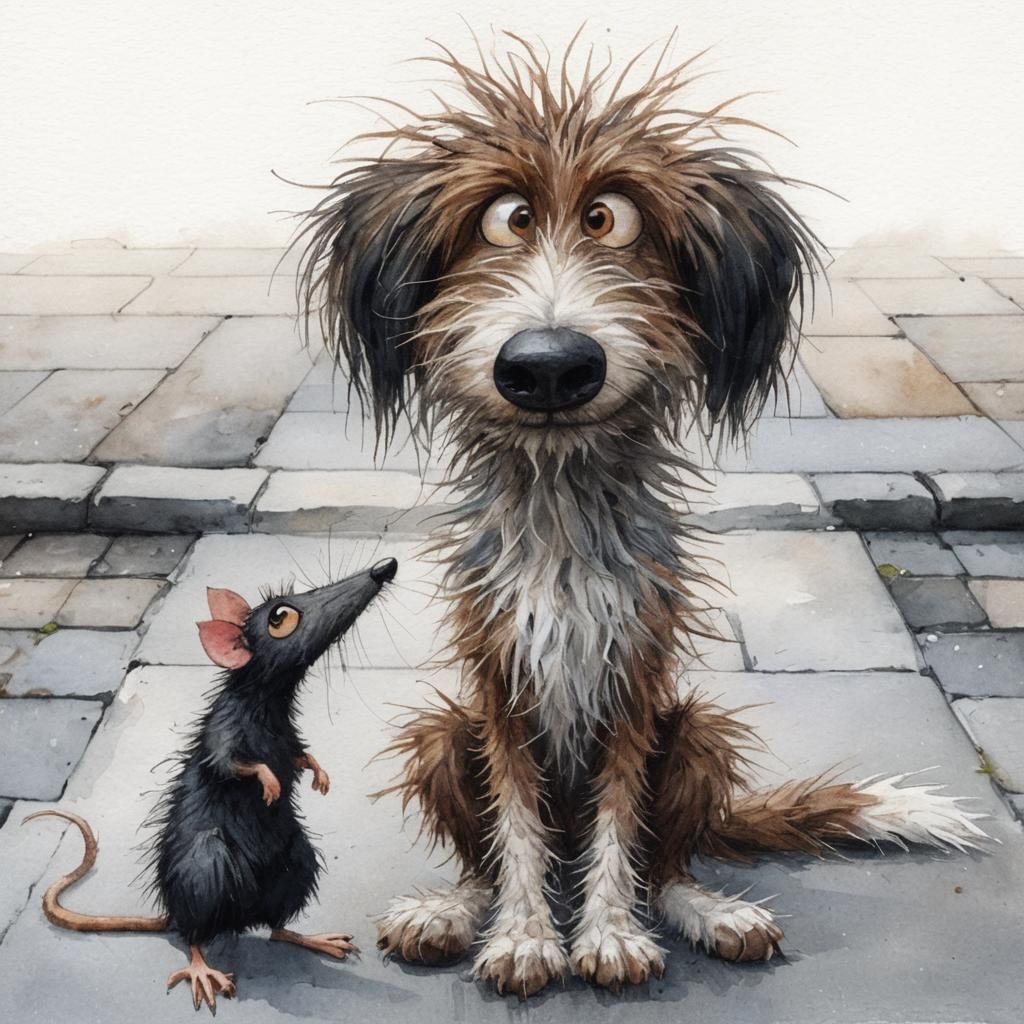 Scruffy Dog Hangin' With His Black Rat Pal