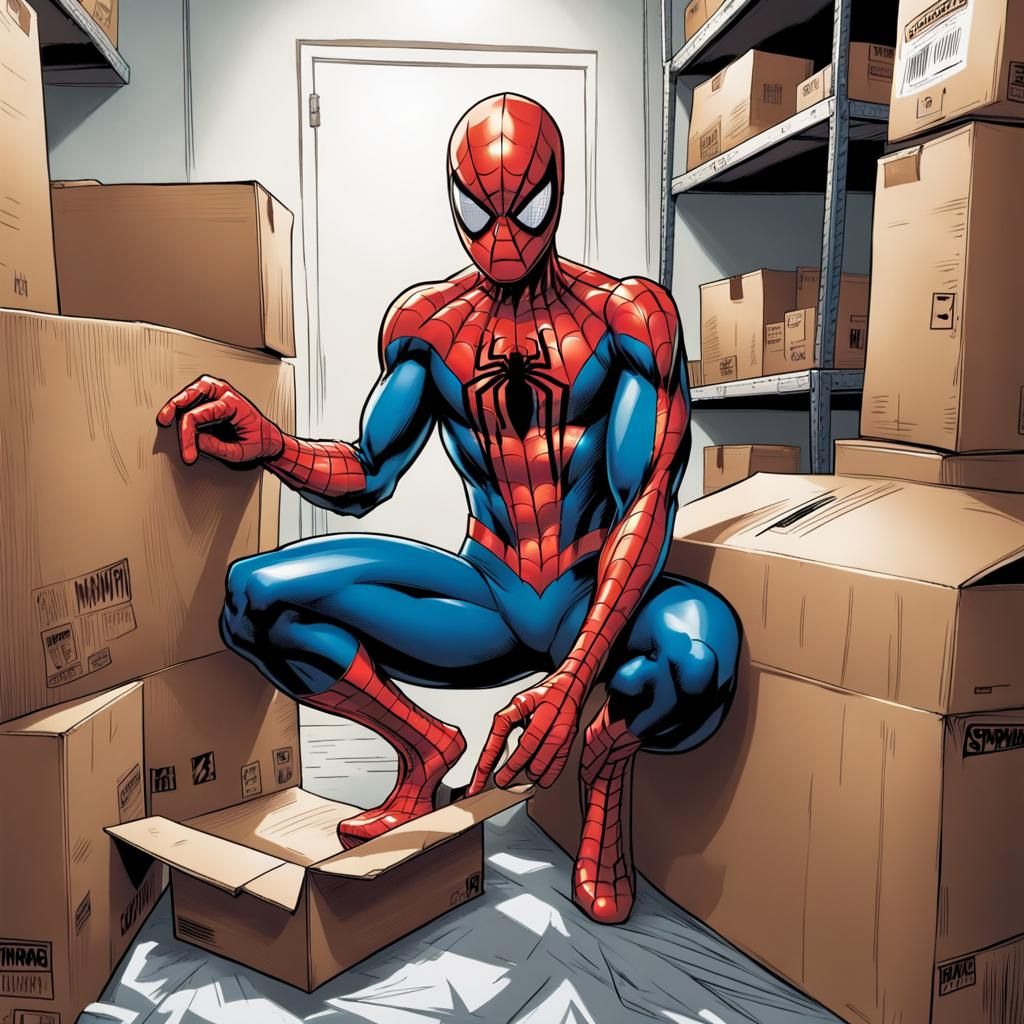 Spiderman Moving Boxes: Comic Book Art
