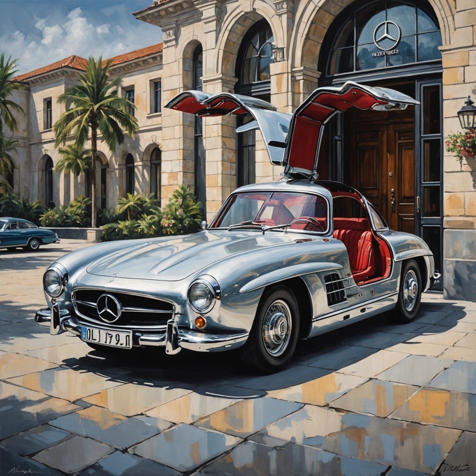 Mercedes-Benz 300 SL Acrylic Painting with Surreal Touches