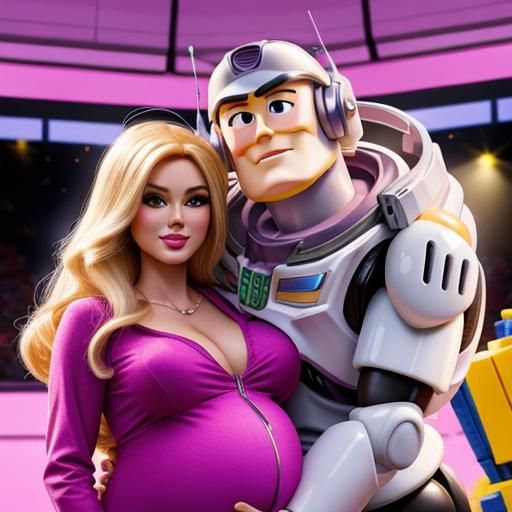 Pregnant Barbie Doll and Buzz Lightyear Lego Pose