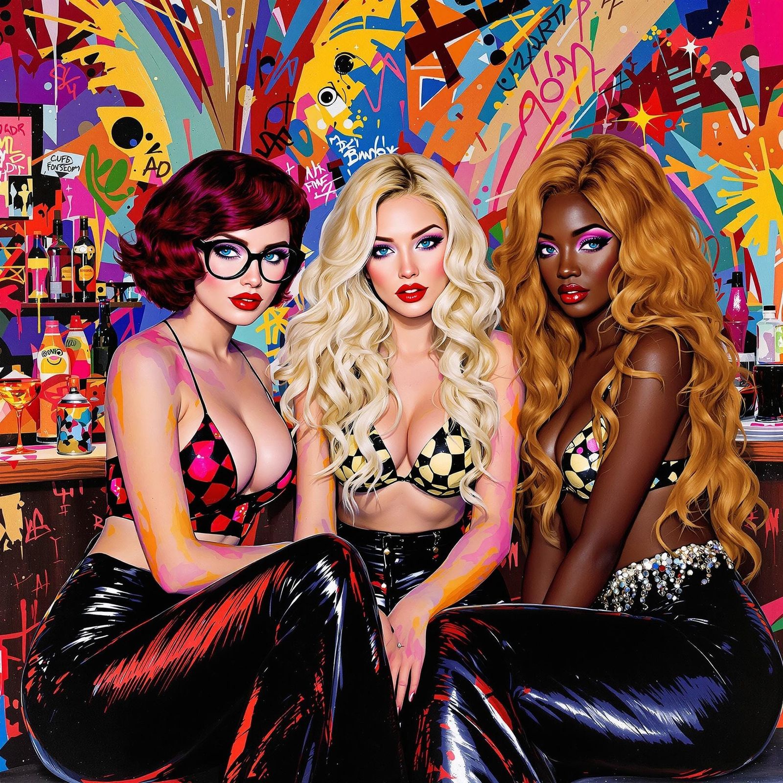 Three Women Unite in Vibrant Disco Atmosphere