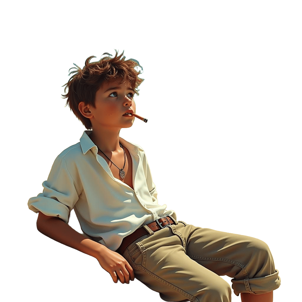 Boy Smoking on Beach: Detailed Matte Painting