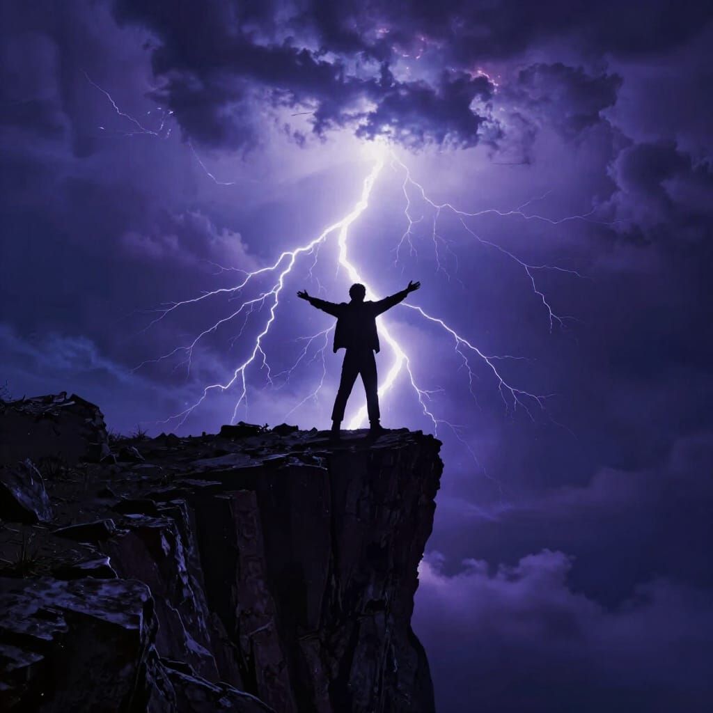 Epic Fantasy Silhouette on Stormy Cliff Edge