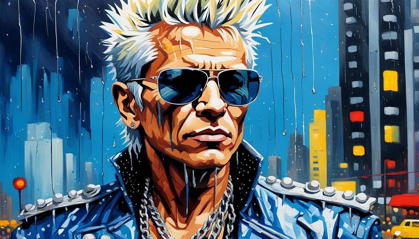 Billy Idol Portrait in Pop Art Watercolor Style