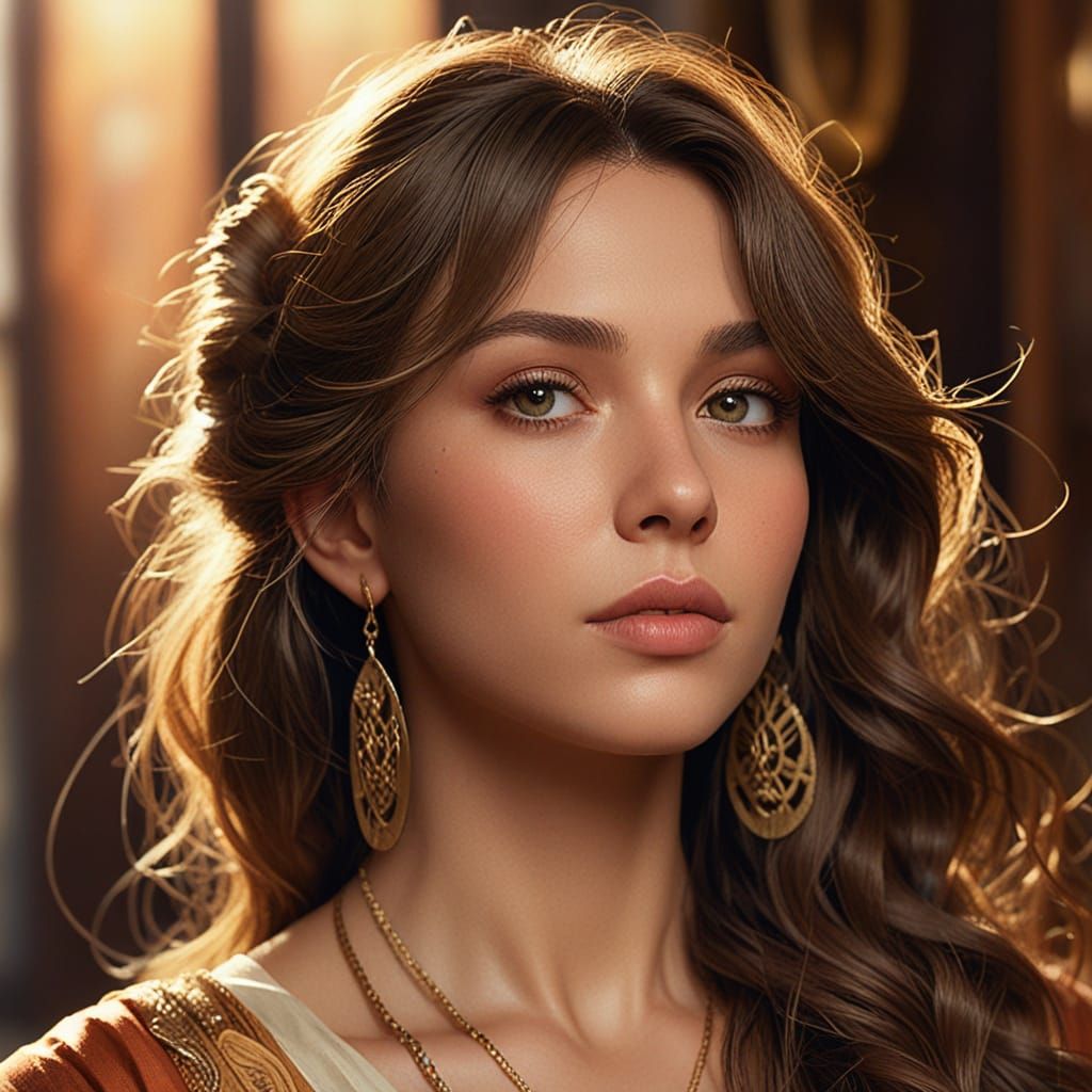 Hyperrealistic Portrait of a Female Icon in Golden Hour