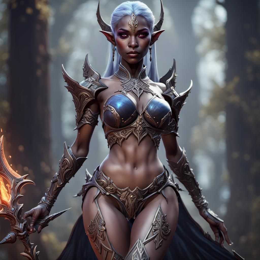 Dark Elf Bladedancer in Detailed Matte Painting Style