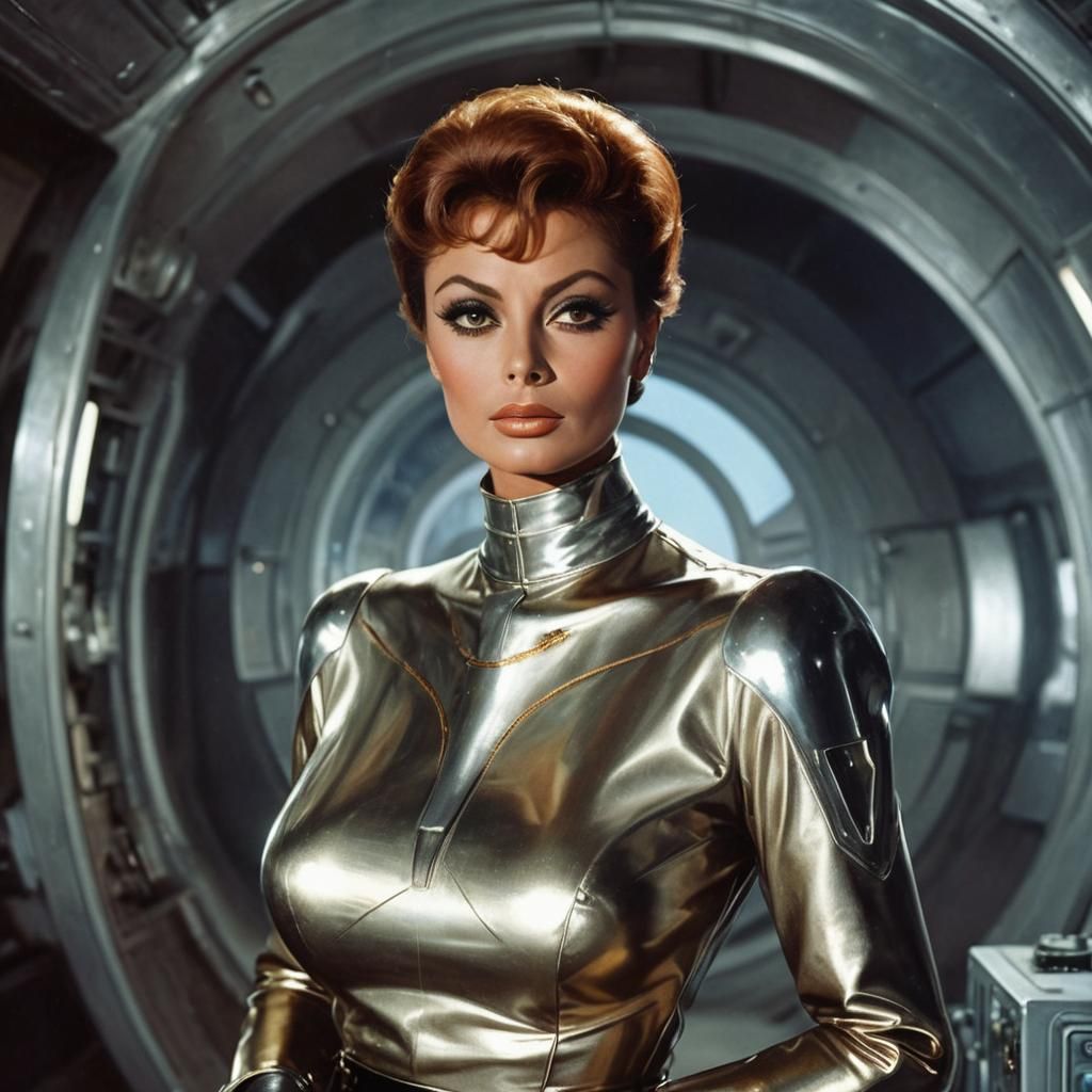 Retro Sci-Fi Woman in Spacecraft Interior