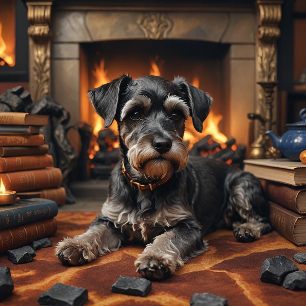 Miniature Schnauzer in Golden Light: Digital Painting