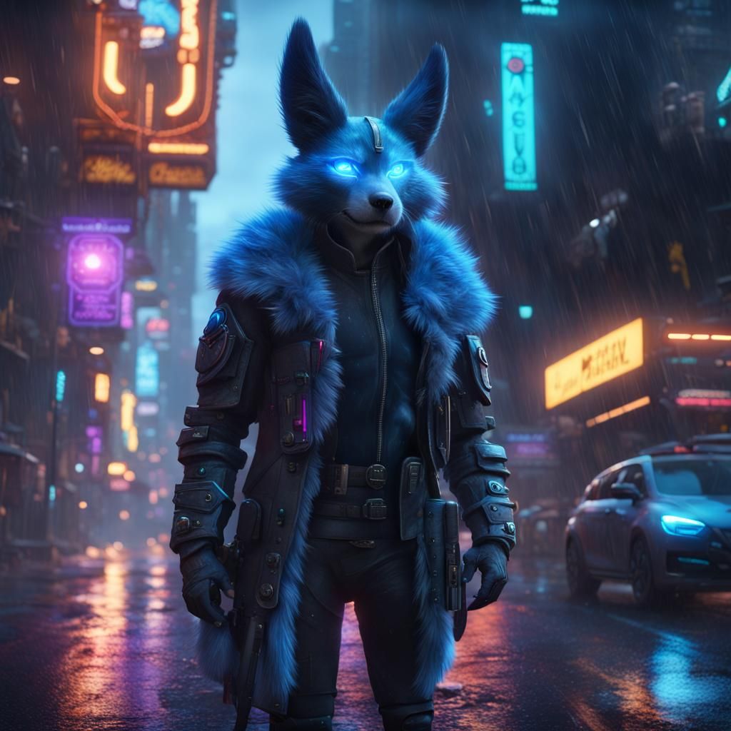 Furry Protogen in Neon Cityscape