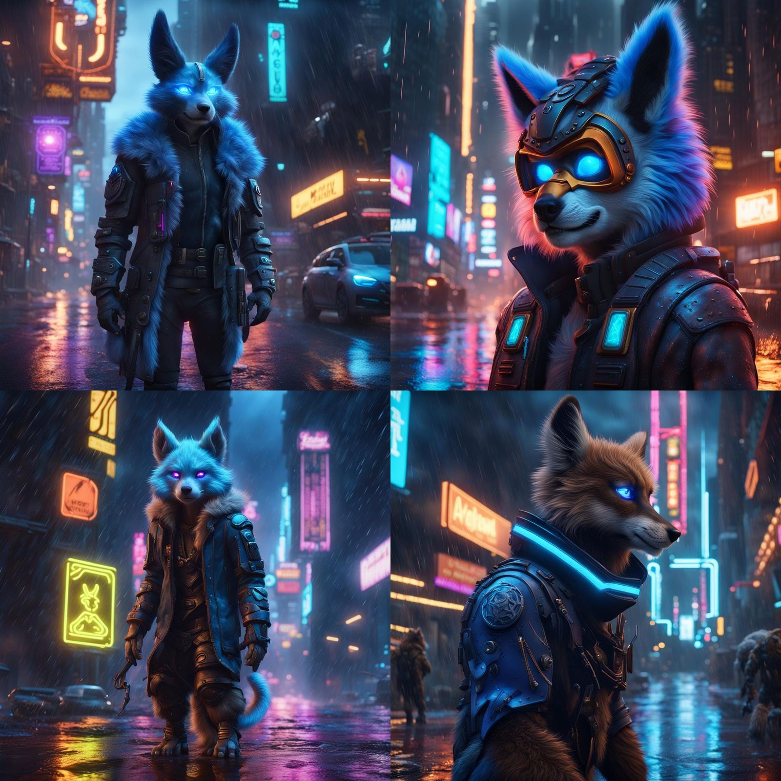 Furry Protogen in Rainy Neon City