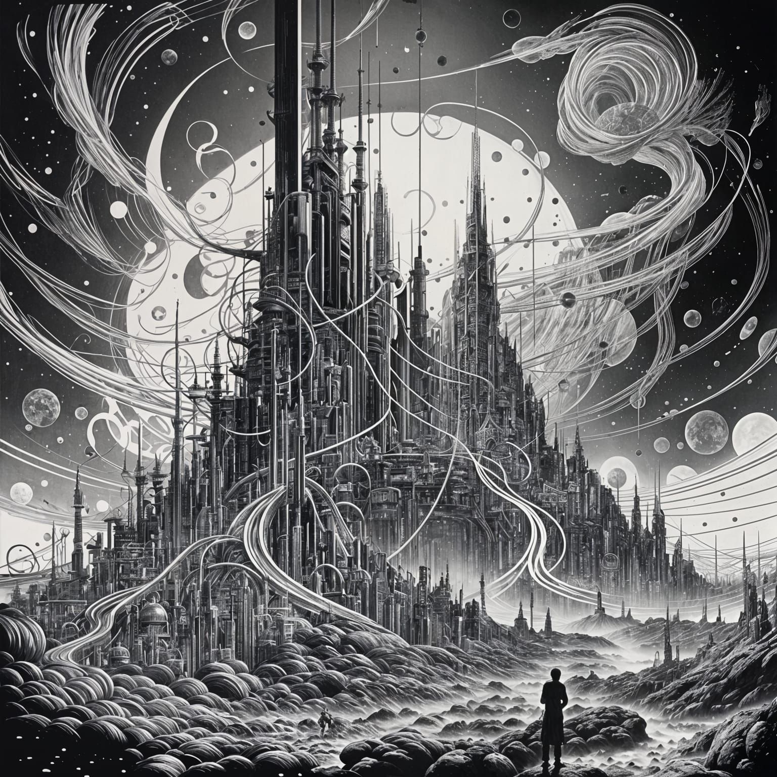 Maximalist Sci-Fi Cover Art: Futuristic Citadel