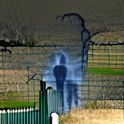 Silhouette of a Shadowy Figure Walking on a Fence