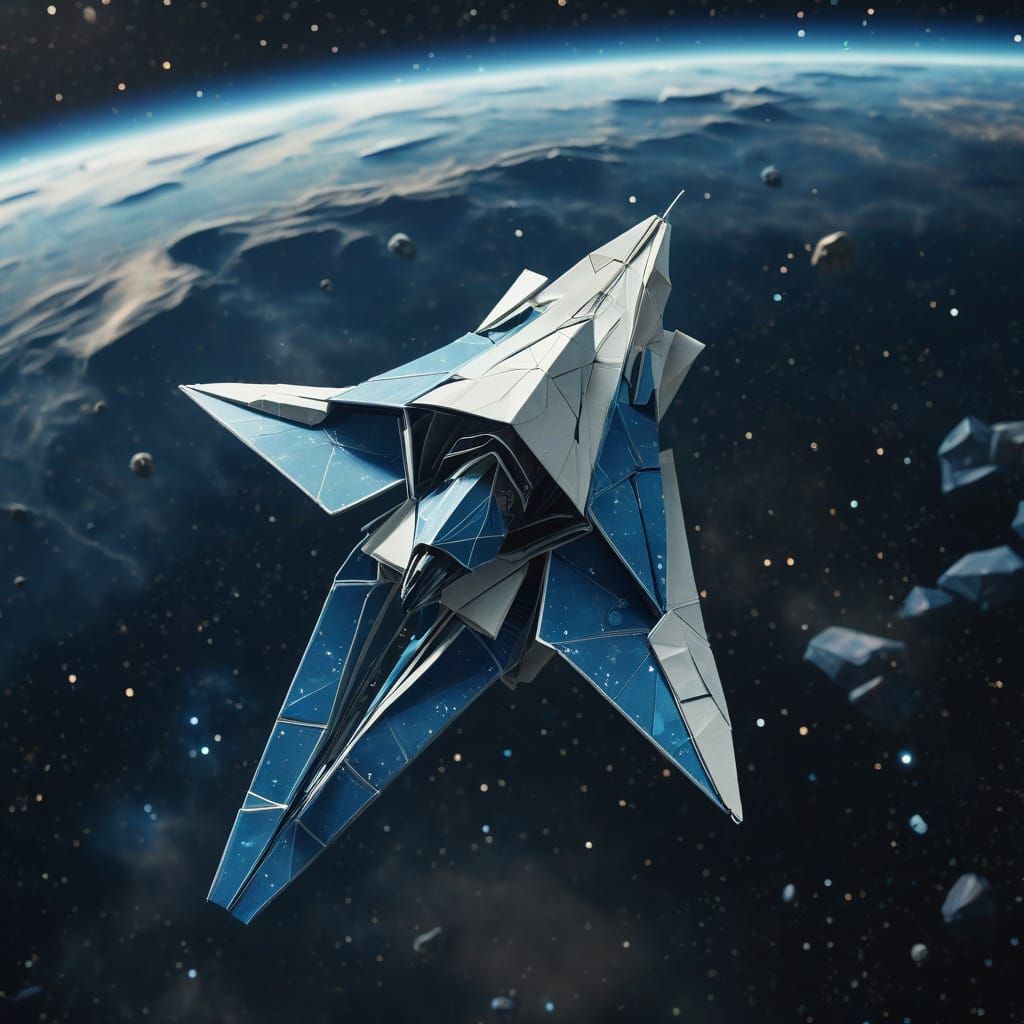 Origami Spacecraft Drifting in Starry Nebula