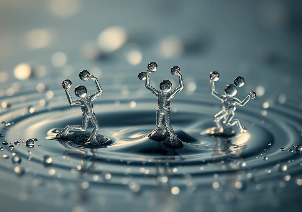 Dewdrop Water Figures: A Macro Photograph