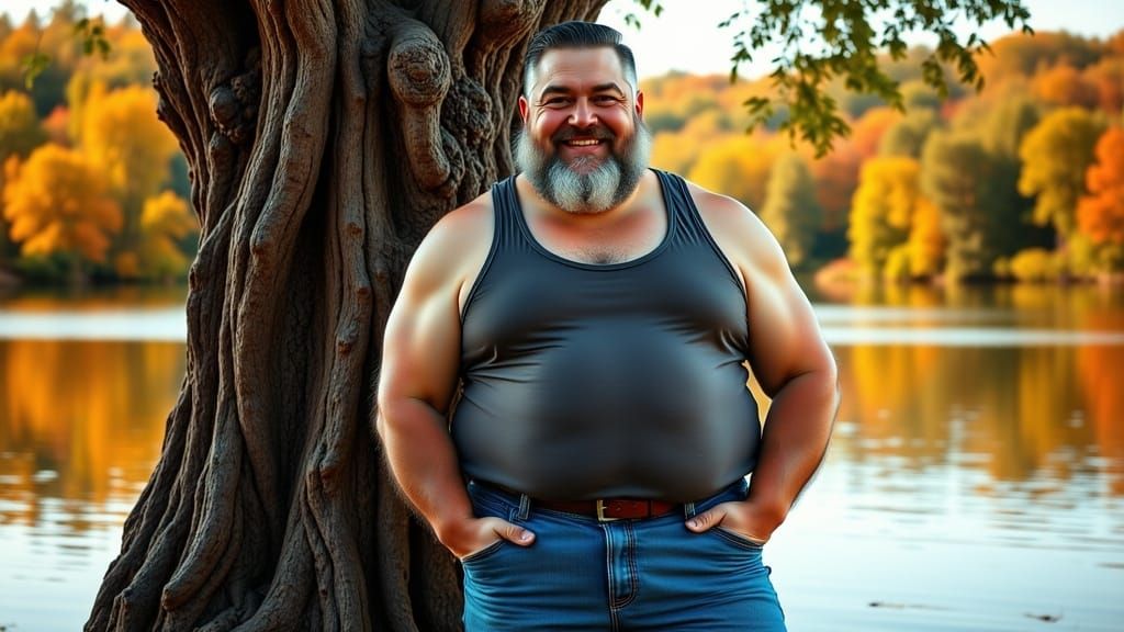 Detailed Portrait of a Charming Man by a Lake