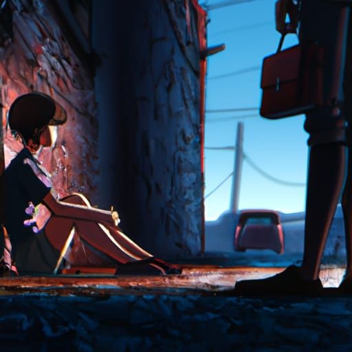 Anime Scene: Woman and Man Separated by Wall