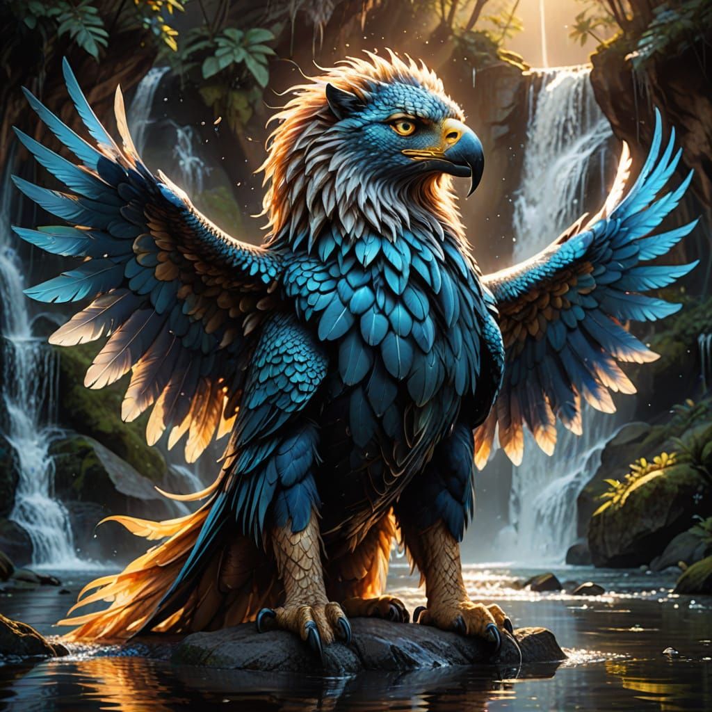 Ethereal Lion-Eagle Hybrid Basks in Divine Glory