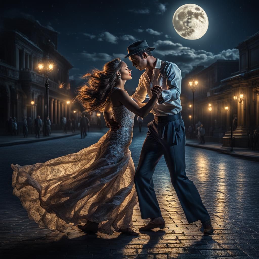 Romantic Moonlight Dance in Hyperrealistic Style