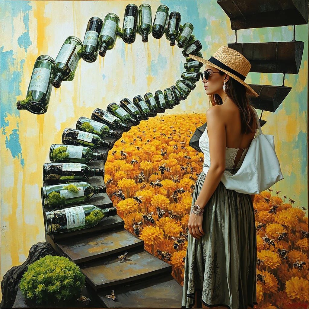 Fashionista and Infinite Glass Staircase in Expressionist St...