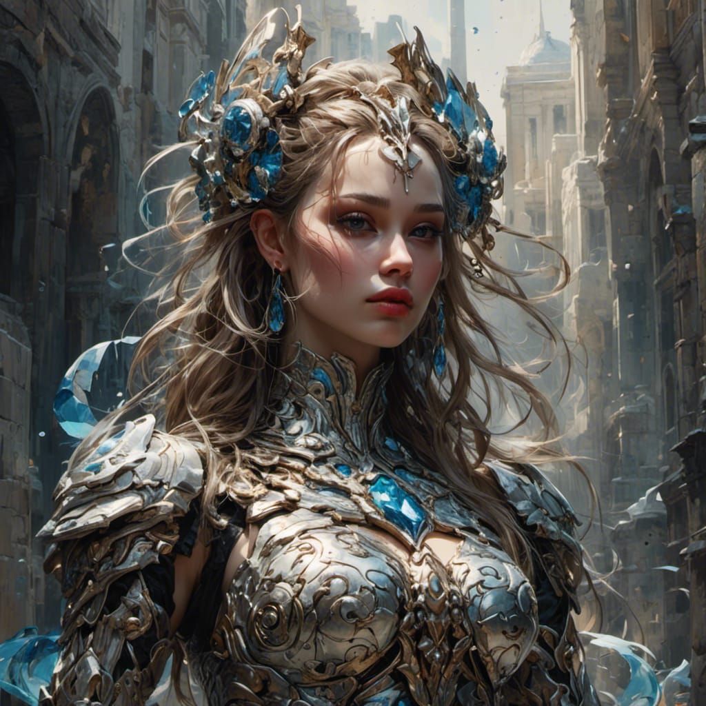 Opalescent Futuristic Woman in Seraglio Setting