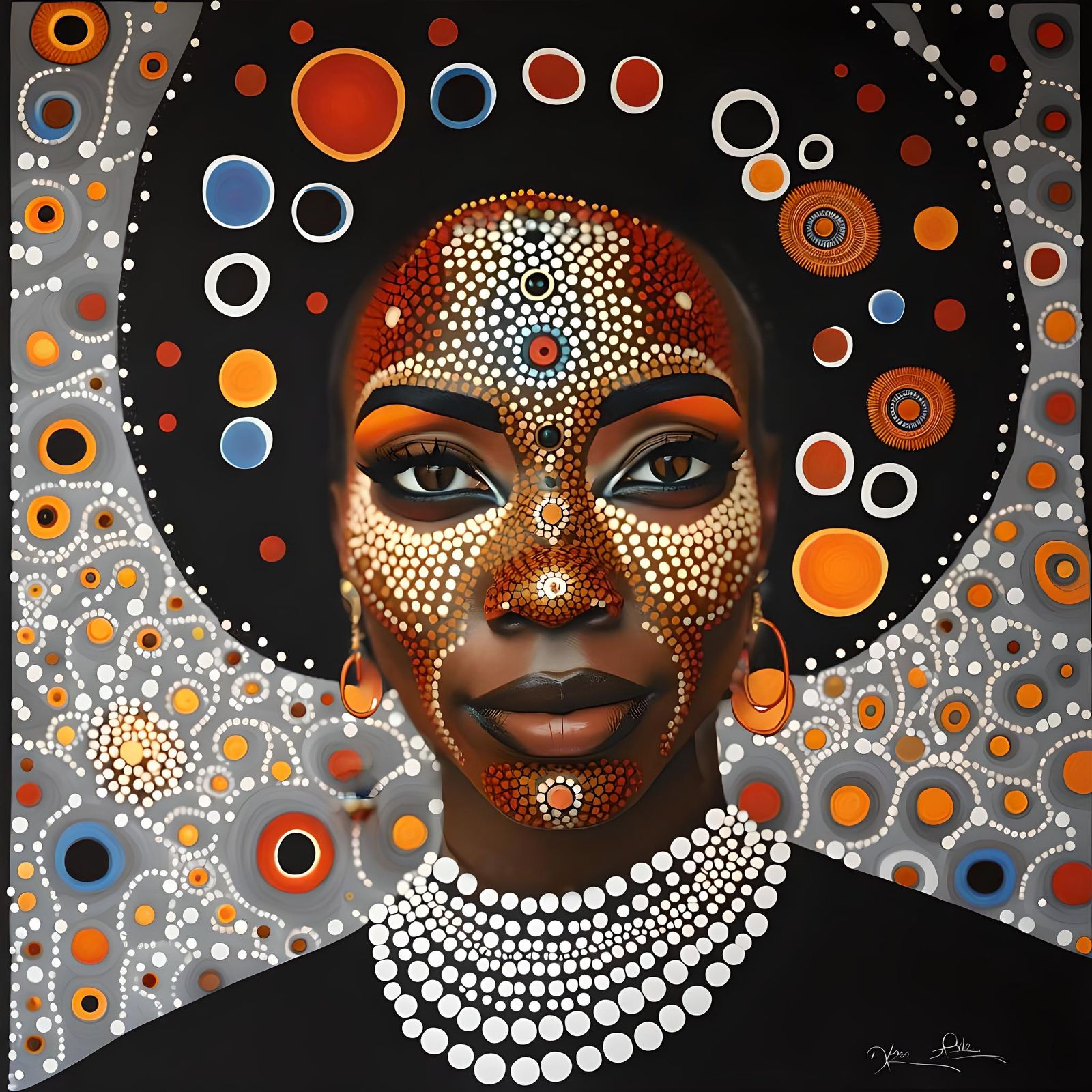 Wandjina Style Aboriginal Portrait with Cosmic Fractals