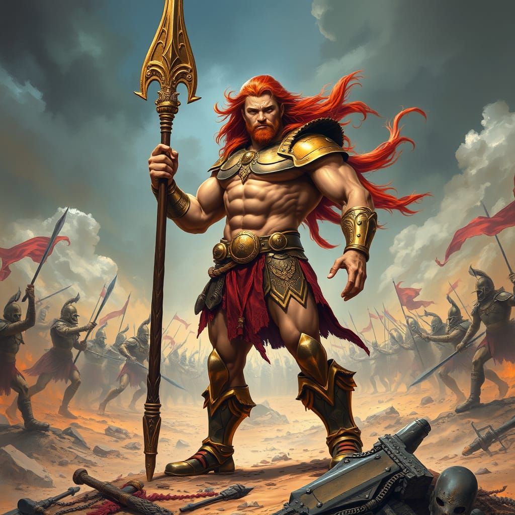 Ares on the Battlefield in Heroic Fantasy Style